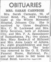 Carnegie, Sarah (Obituary)